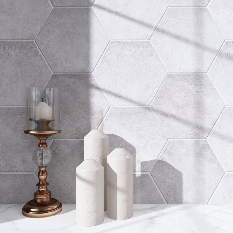 Dakota Hexagon 7.87 in. x 9.45 in. Matte Porcelain  Floor and Wall Tile, Base Gray