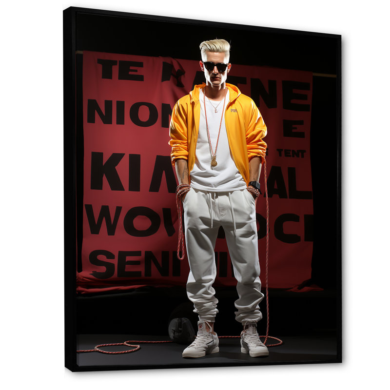 «Streetwear Edge Man Break Dance I», art mural Illustration de mode, Cadre flottant noir, H 32 po x l 24 po