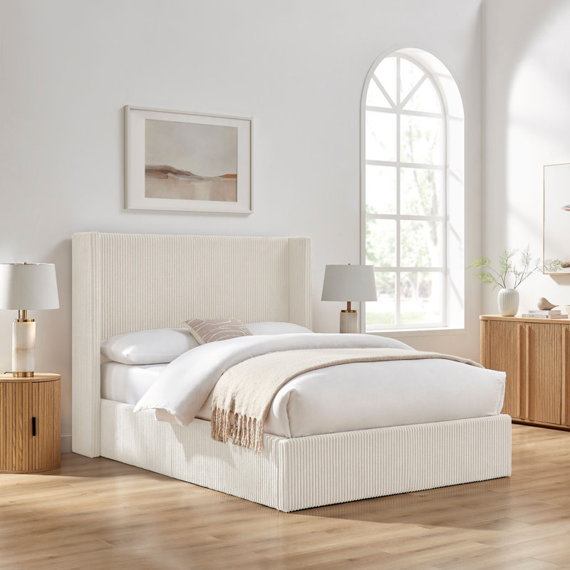 Upholstered Ottoman Storage Bed, Cream, Double (4'6)