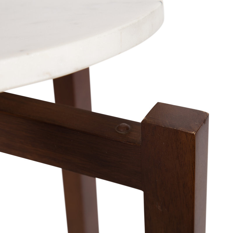 Round Tiered Marble Side Table, Walnut Brown