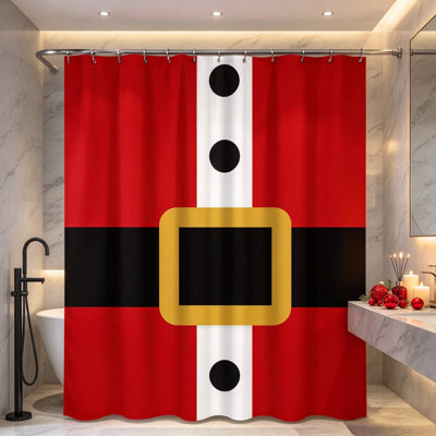 70.87 Inch Christmas Shower Curtain, Red Black Holiday Themed Bathroom Curtain for Christmas Home Bathroom Decor