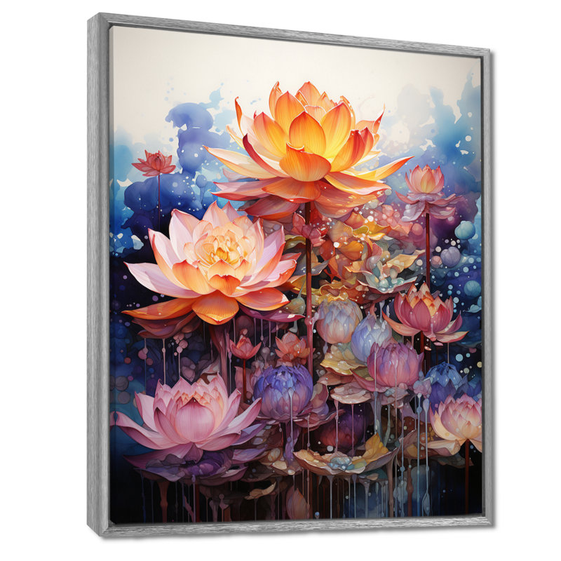 Orange orange, art bouddhiste lotus mandala - art mural bouddhisme, 32" H x 16" W, Encadrement argenté