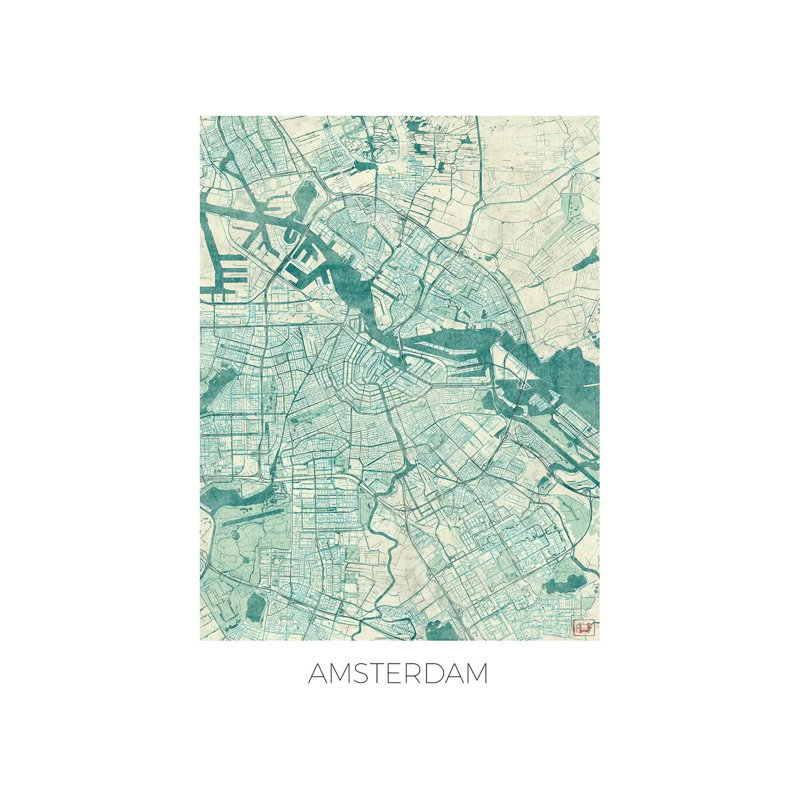 Amsterdam Vintage Urban Blueprint Map by Hubert Roguski - Wrapped Canvas Print, 20.32 cm H x 30.48 cm W