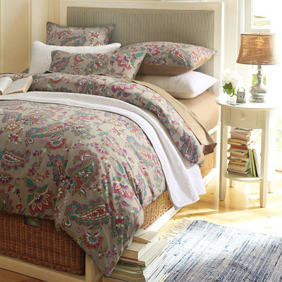  800TC 100% Egyptian Cotton Duvet Cover Set，3pcs Vintage Colorful Paisley Boho Damask Style Bedding Set, Aesthetic Botanical Pattern for Bedroom Guest Room Student Dorm All Seasons
