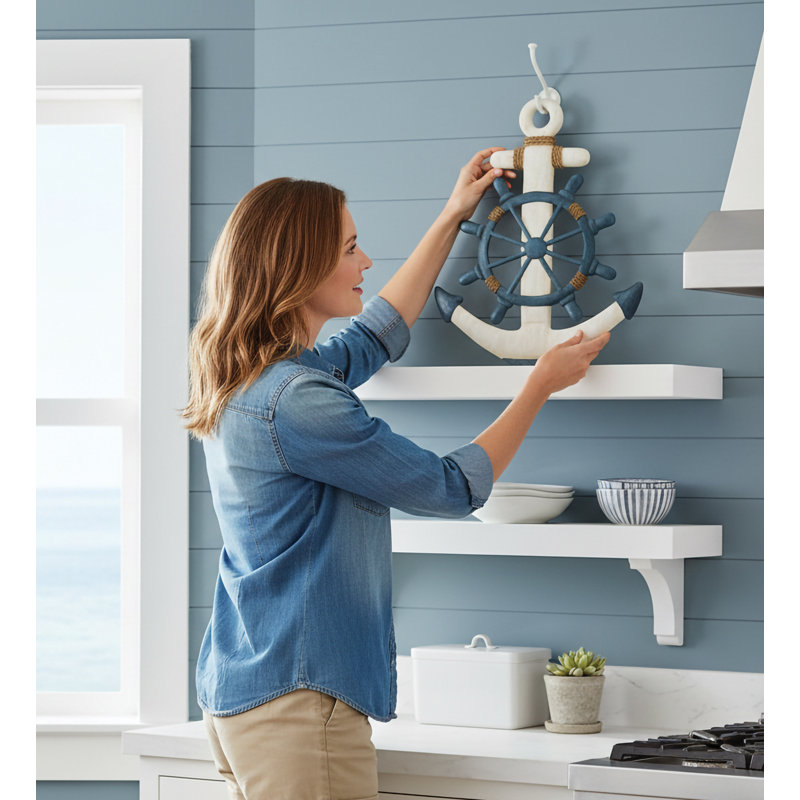 Décoration murale d'extérieur 18 pouces ancre en métal et jute standard