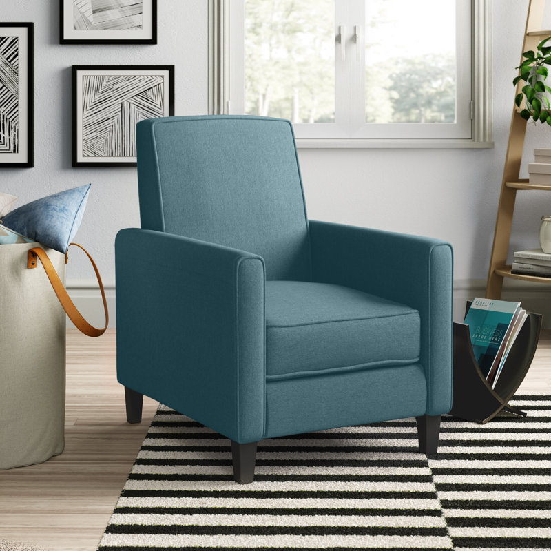 Cantalupo 26.75" W Manual Push Back Upholstered Club Recliner, Dark Teal Polyester
