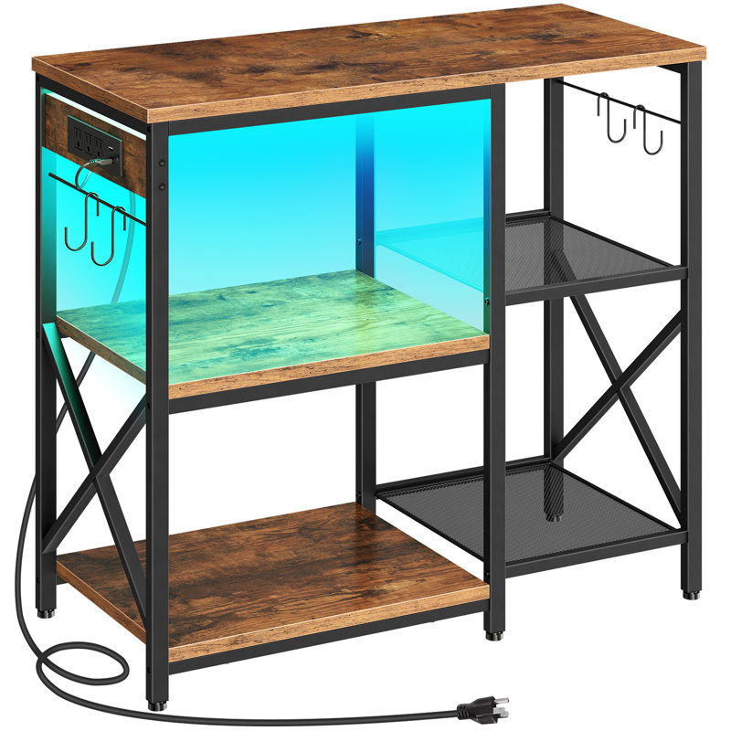 Black and Brown Metal Aquarium Stand with LED Light and Power Outlets