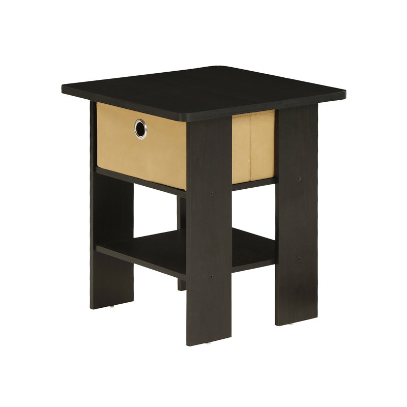 Stanbridge Side Table Nightstand with Fabric Storage Bin, Espresso/Brown