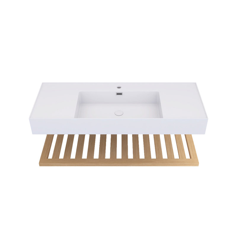 47,24 po X P 18,11 po P 8,15 po Meuble-lavabo mural simple H en bois naturel avec acrylique blanc