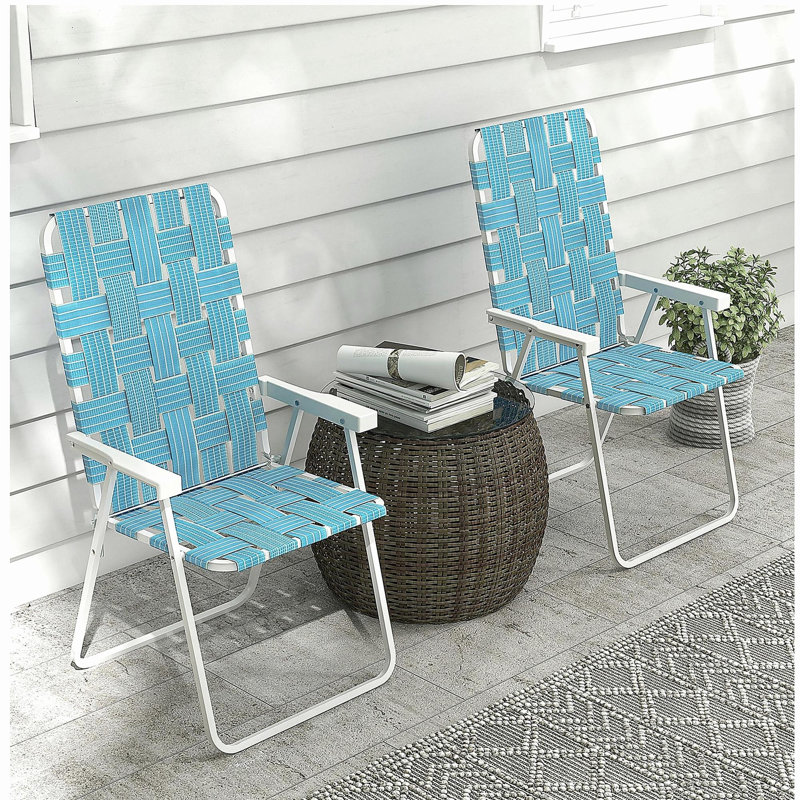 Outsunny Set of 2 Patio Folding Chairs, Classic Outdoor Camping Chairs, Portable Lawn Chairs for Camping, Garden, Pool, Beach, Backyard w/ Armrests, Blue