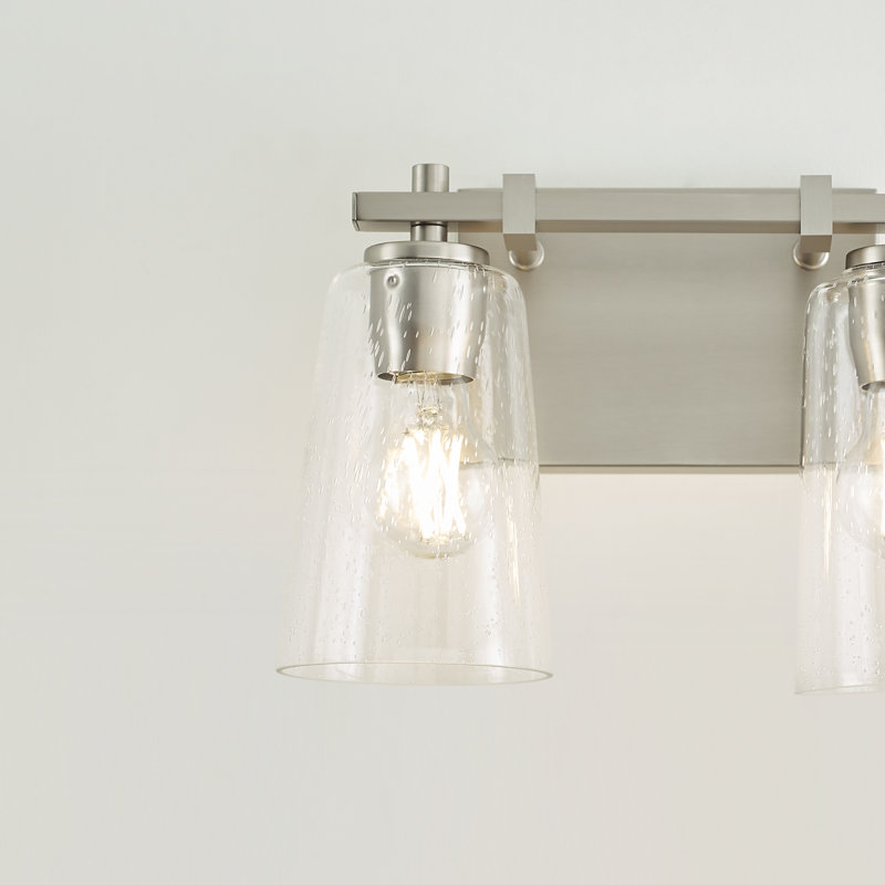 Satin Nickel 2-Light Dimmable Vanity Light with Clear Seeded Glass Shades