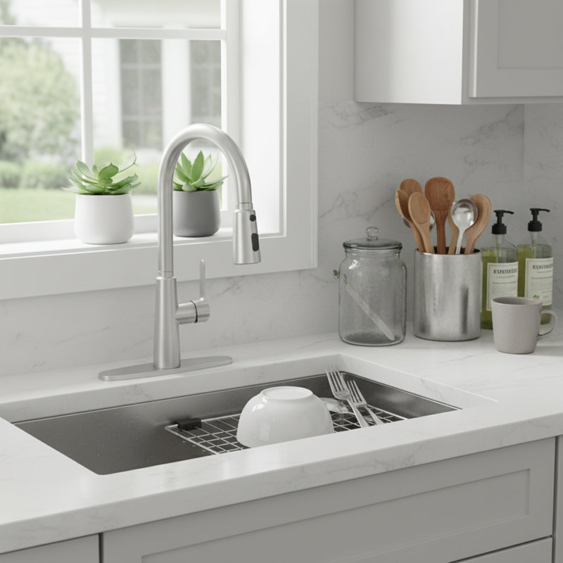 Modern Brushed Nickel High Arc Single Handle Kitchen Faucet With Pull-Down Sprayer, 3-Function Stainless Steel Sink Faucet With Deck Plate