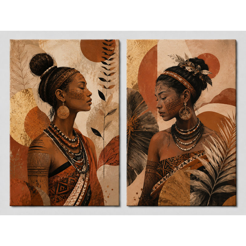 Très grand ensemble de 2 impressions d'art sur toile Tribal Boho