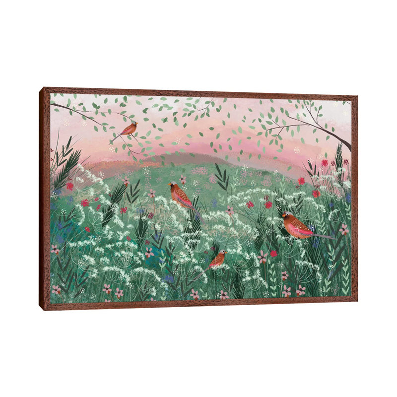 Rosy Pink Landscape by Joy Laforme - Painting on Canvas, Brown Framed, 66.04cm H x 101.6cm W x 3.81cm D