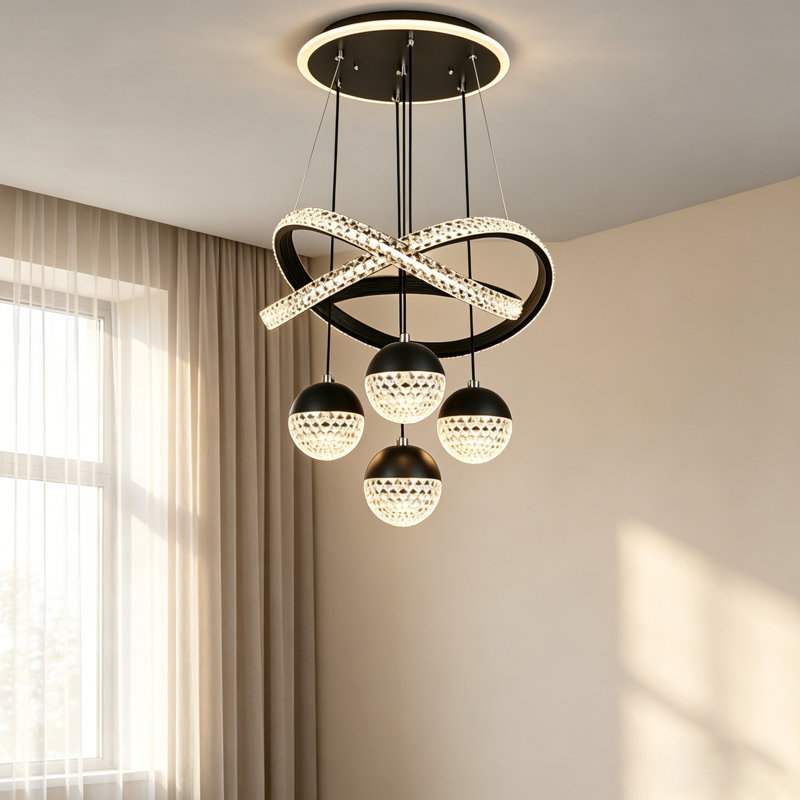 4 - Light Led Cluster Pendant, Black