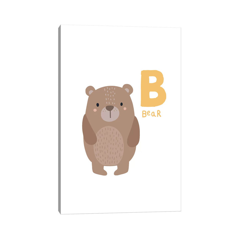 Animal Alphabet B - impression d'art graphique, H 26 po x l 18 po x 1,5 po, Toile tendue, Pas de tapis