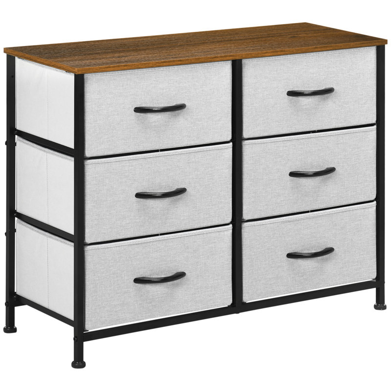 Commode 6 tiroirs, commode en tissu pour chambre à coucher, gris
