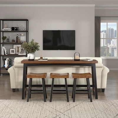 Bar Table Set For 3, Small Kitchen Table Set Kitchen Island Table With 3 Saddle Bar Stools, 4 Piece Dining Table Set For Breakfast Nook, Living Room, Apartment, Counter Height, Black/Brown