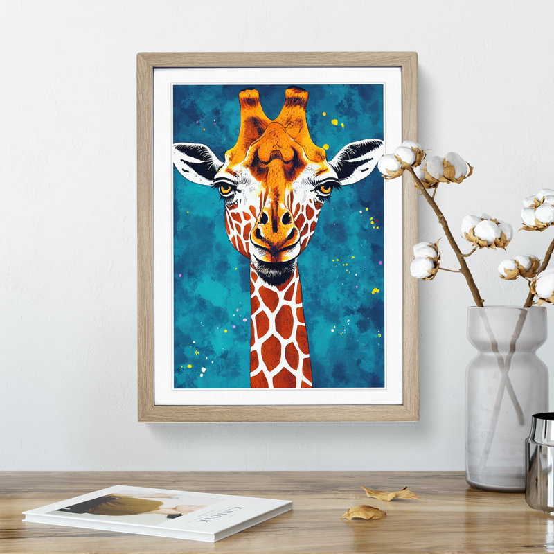 Modern Giraffe - Framed Print, 64cm H x 46cm W x 2cm D, Oak