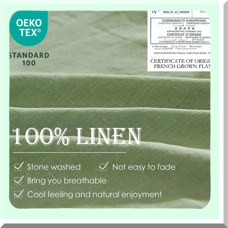 Sage Green Linen Pillowcase Set - 100% Flax Shams, Standard Queen Size 20"x30", Envelope Closure, Natural Washed, Basic Style, Pair of 2
