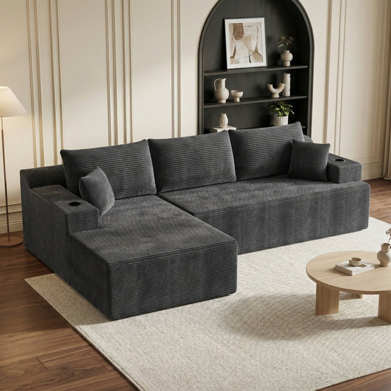 Canapé modulaire Boneless, Velours côtelé gris