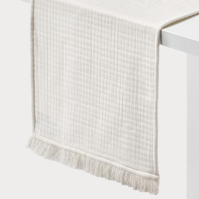16x80 PETER Pindot Cotton Fringe Ends Runner, Egret