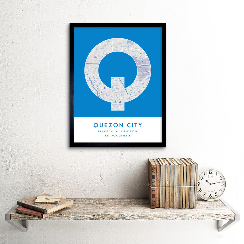 Quezon City Philippines City Map Blue - Single Picture Frame Typography