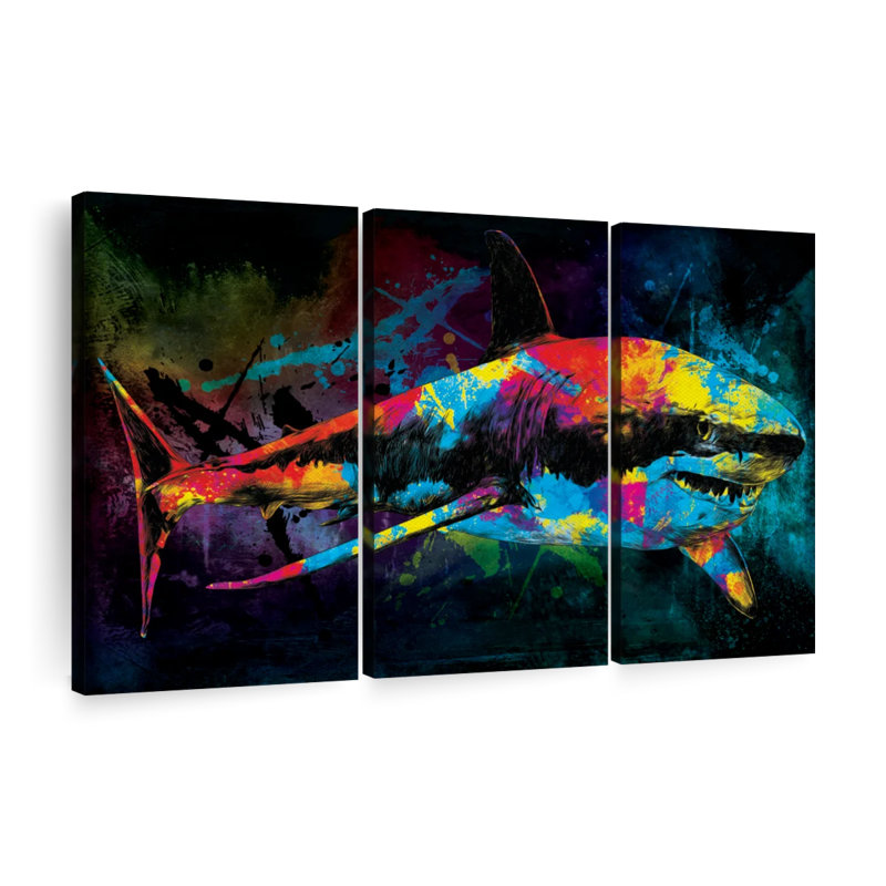 " Great White Shark Color Grunge " by Jude A 3 - Pieces, 20" H x 33" W