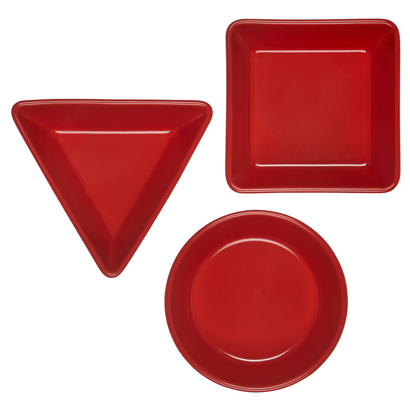 Stoneware Set of 3 Tapas Appetizer Plate, Cerise