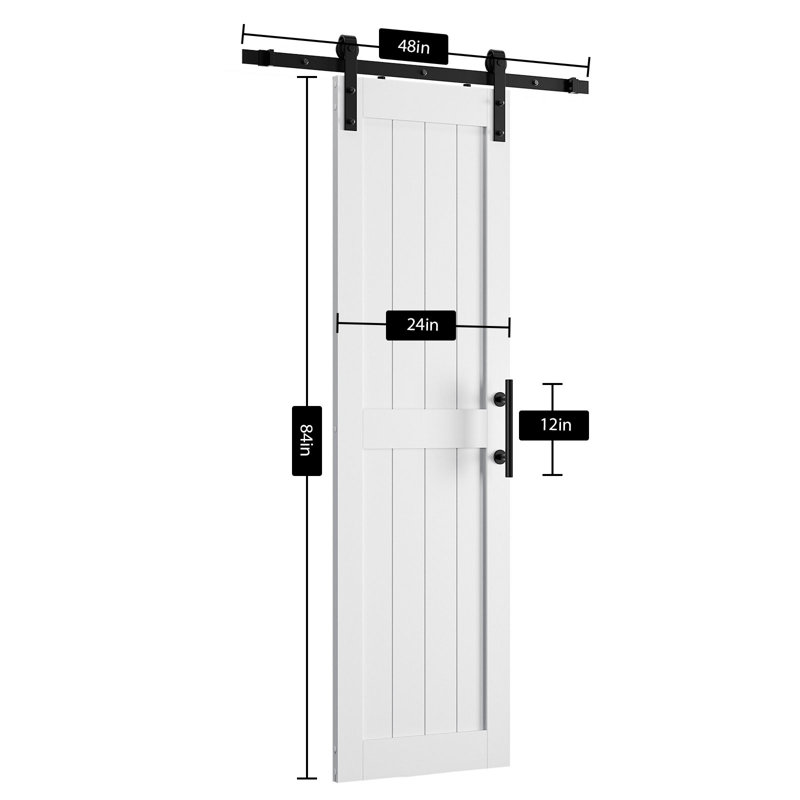 Porte de grange en bois manufacturé avec quincaillerie d'installation, 24 po x 84 po, Blanc