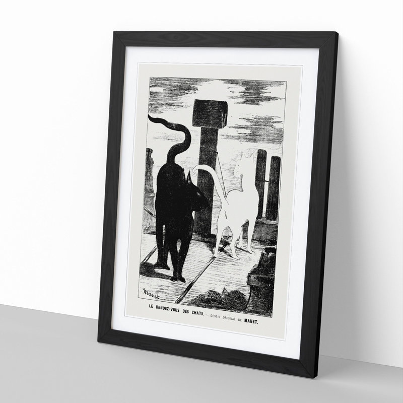 The Cats Rendezvous Vol.2 by Edouard Manet - Picture Frame Painting, 36cm H x 27cm W x 2cm D, Black Framed