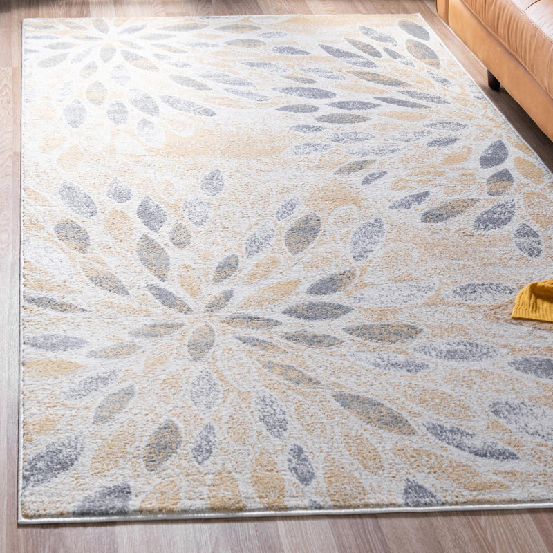 Aamia Abstract Gray/Blue Area Rug, Rectangle 7'1" x 10', Yellow