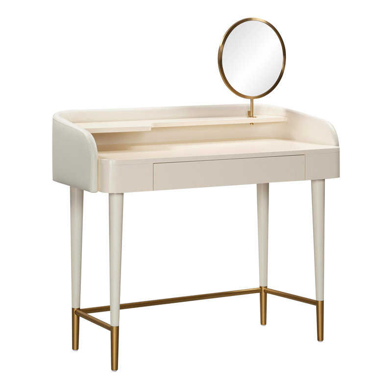 Bureau de coiffeuse en cuir Carleen Penelope, Crème, crème