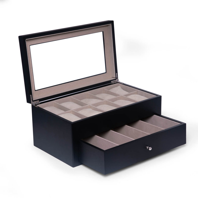 Wood Jewelry Box + Drawers, Black
