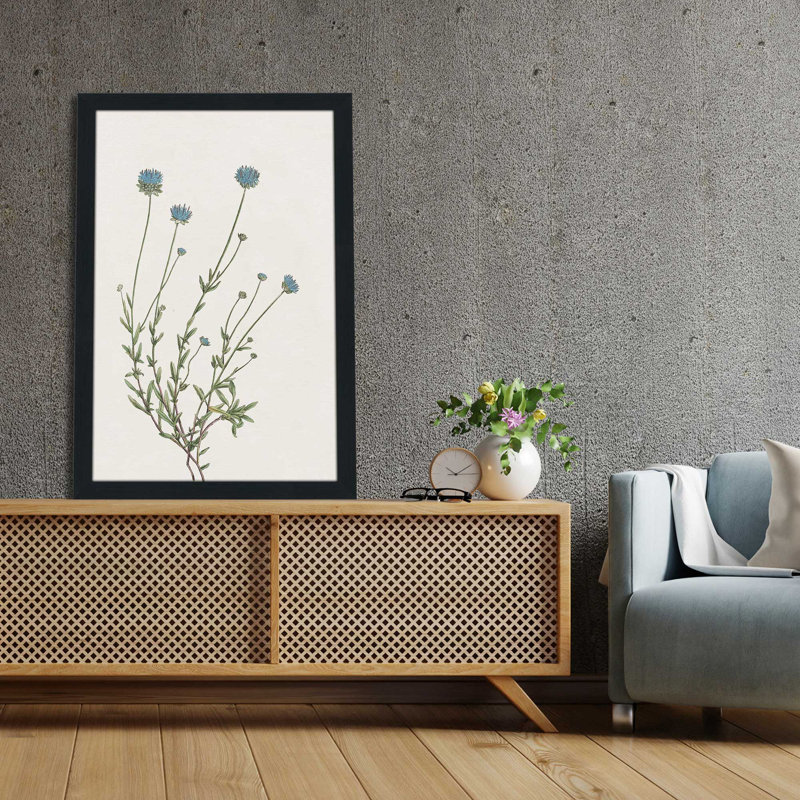«Blue Wispy I» par Kelly Donovan - Peinture, L 33,5 po x H 49,5 po, Cadre noir