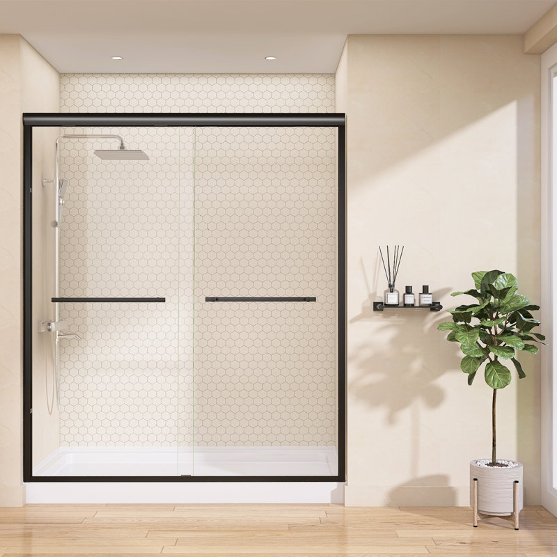 68" - 72'' W X 75'' H Double Sliding Shower Door Semi-Frameless Bypass Door Alcove Aluminum Door With Clear Tempered Glass