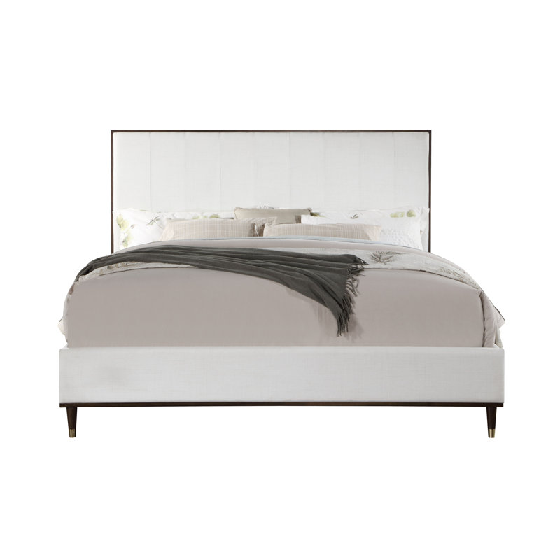 Grand lit Ineze en tissu gris clair