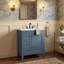 Meuble-lavabo autoportant moderne de 24 po avec comptoir en céramique intégré, armoire de rangement simple à pieds en bois massif avec 3 tiroirs à fermeture en douceur, porte d'armoire et support de rangement intégré, montage sur robinet central (offert en blanc et bleu)-129699120