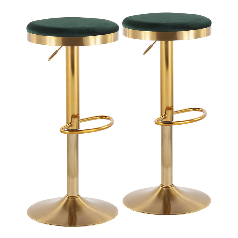 Kameron Swivel Upholstered Adjustable Height Counter Stool with Metal Frame, Green
