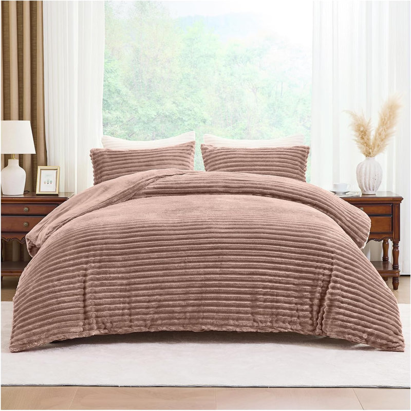 Polyester Solid Colour Duvet Cover Set with Pillowcases, King Duvet Cover + 2 Standard Pillowcases, Mink