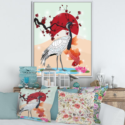 Crane et poisson Koi - Impression sur toile