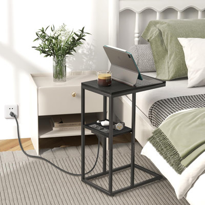 C Shaped End Table with Charging Station