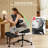 Reversible Criss Cross Chair Ergonomic Swivel Office Chair Extra-Wide Cushion With Retractable Footstool Lumbar Support And Height Adjustable, Black