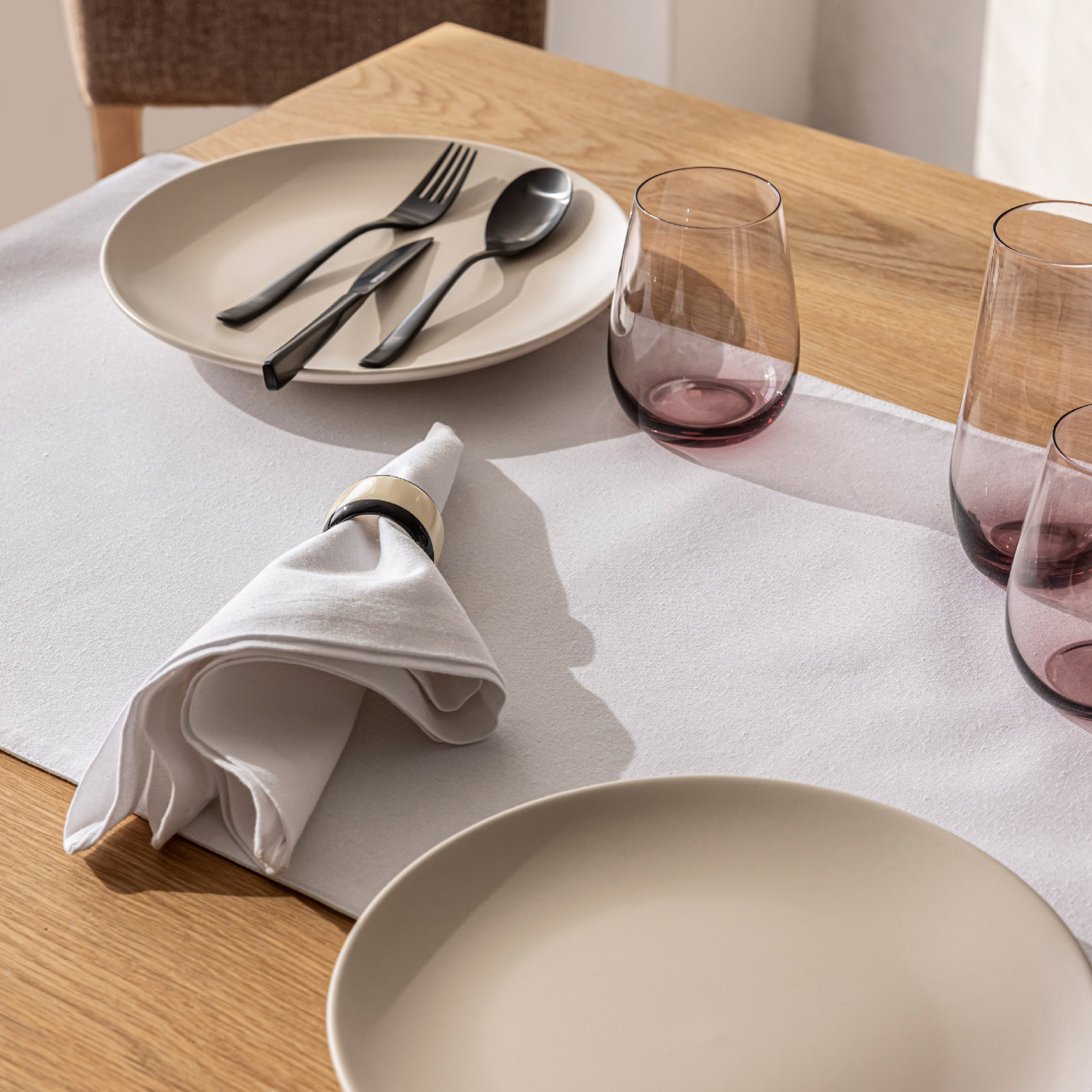 Over&Back Woven Chambray Table Runner, 18" W x 90" L, White