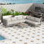 Ensemble modulaire d'extérieur en osier 7 pièces avec table basse en verre trempé et conversation modulaire avec coussins-1180669675