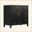Meuble-lavabo 36 po avec comptoir d'évier, meuble-lavabo avec deux portes et trois tiroirs, bois massif, panneaux de fibres à densité moyenne, un paquet, noir-409026548