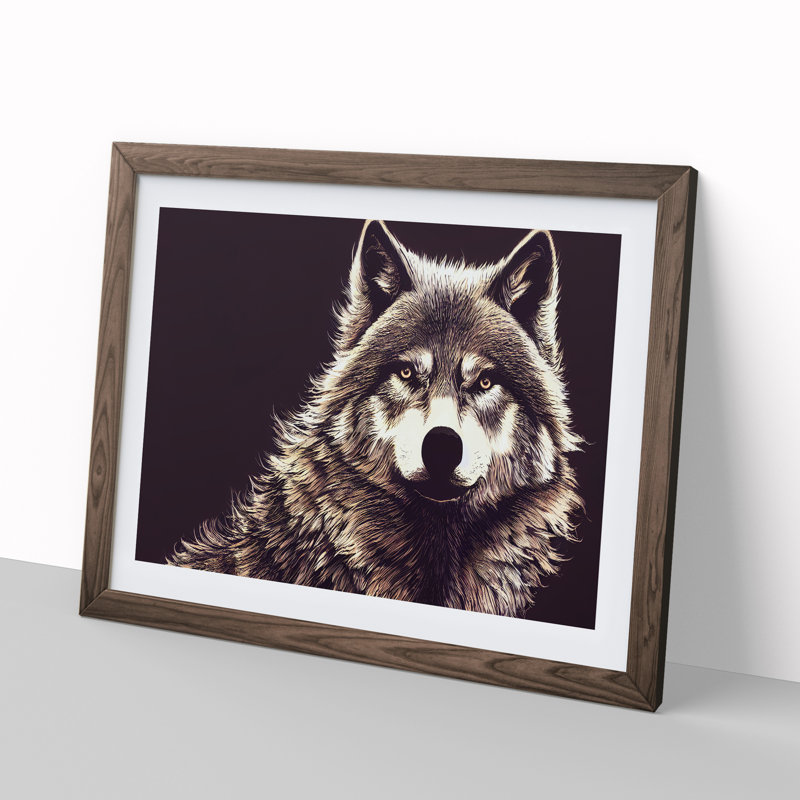 Effervescent Wolf - Single Picture Frame Painting, Walnut , 46cm H x 64cm W x 2cm D