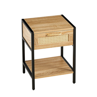 15.74"" Rattan End table with  drawer, Modern nightstand, metal legs,side table for living room, bedroom,natural(1 pc) -  Ophelia & Co., F196B04378964C2E8D6CF116DAD3C9F1