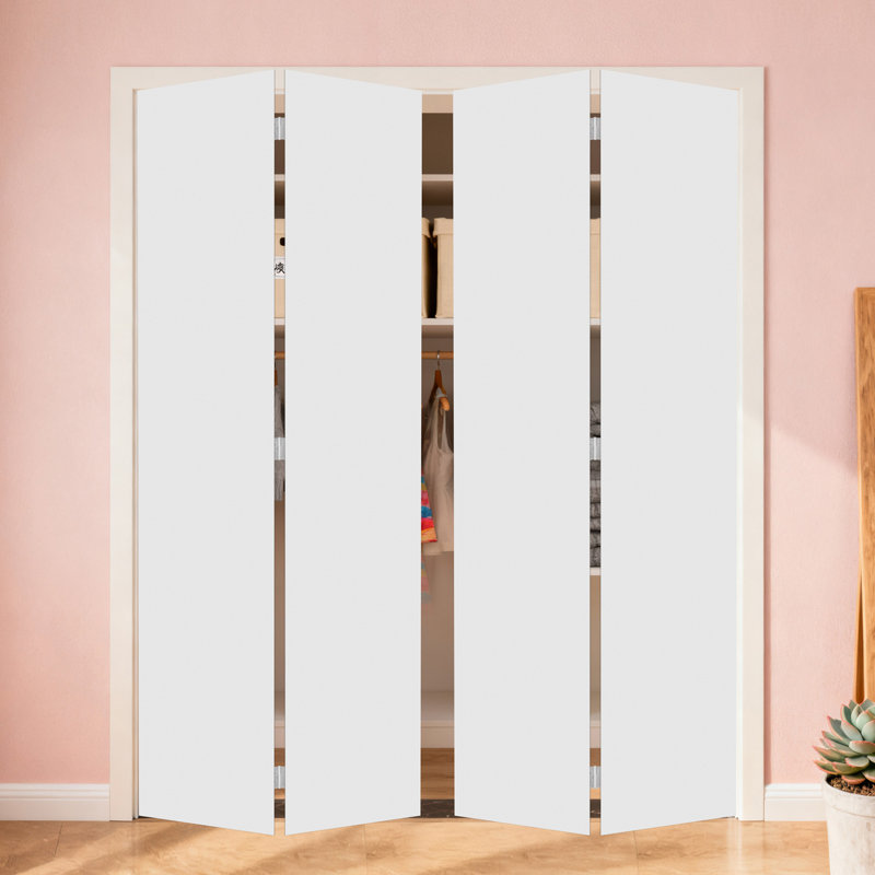 Porte pliante moderne à panneau plat double de 18 pouces (107 cm x 213 cm) en vinyle blanc à âme pleine avec ensemble de quincaillerie