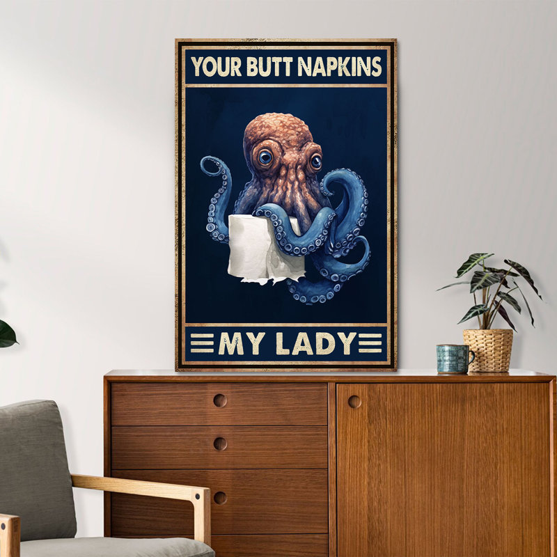 Pieuvre bleue - Your Napkins, My Lady Gallery, toile tendue, H 48 po x l 32 po x P 1,25 po